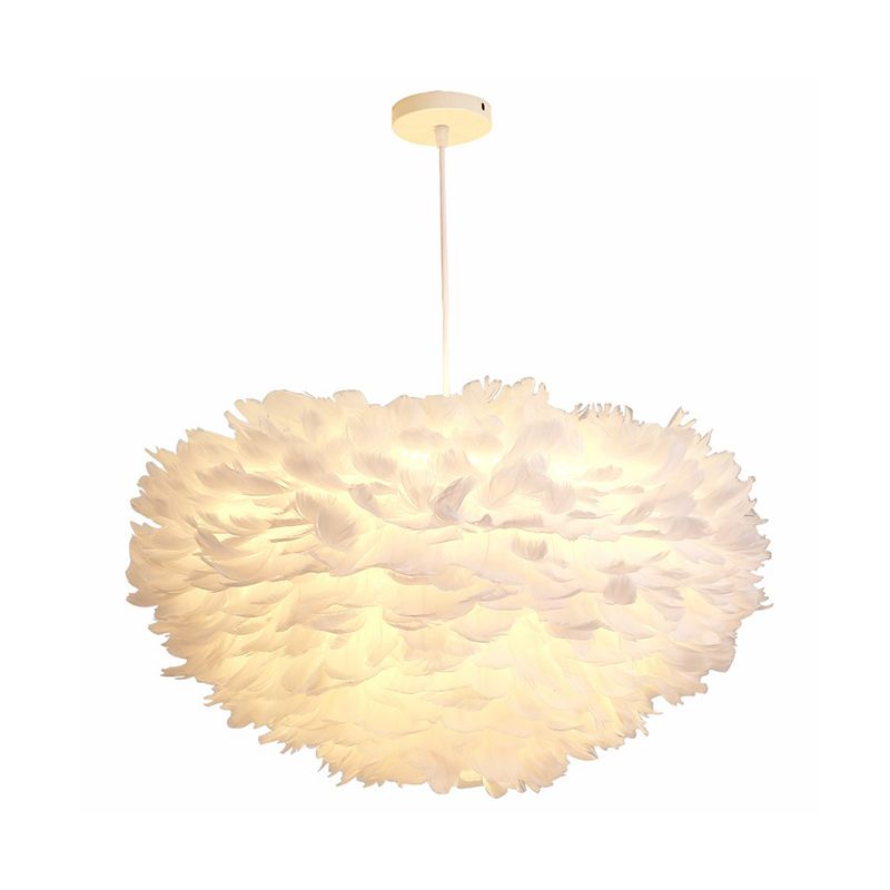 Hemispherical Living Room Feather Pendant Light Feather 1-Light Modern Suspension Light Fixture