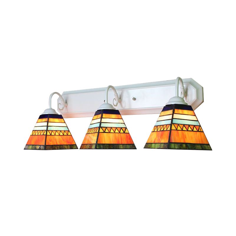 Pyramid Stained Glass Sconce Light Fixture Tiffany 3 Heads Orange Wall Mount Light