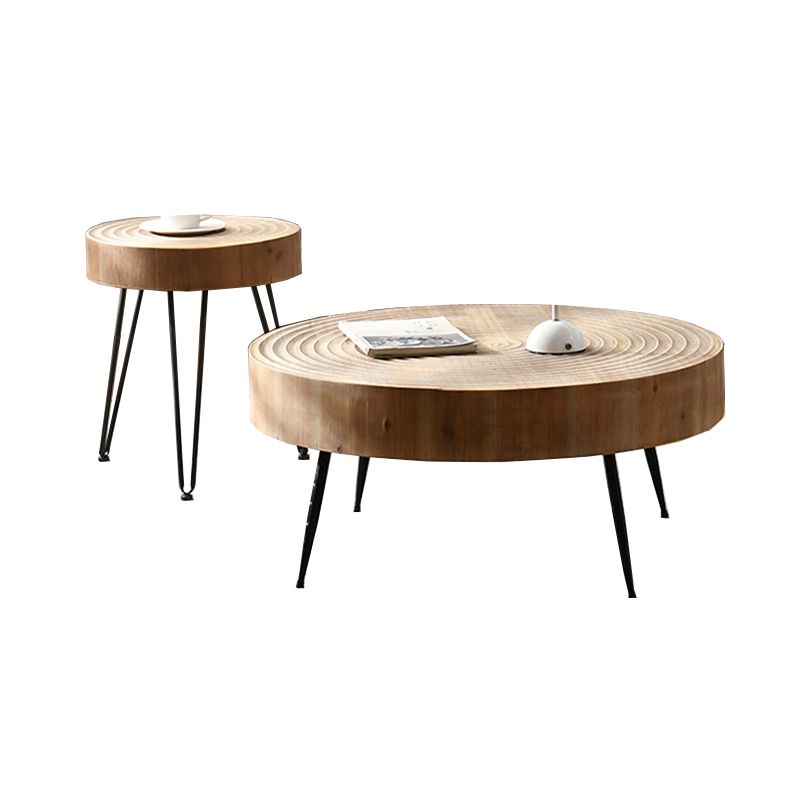 Iron 4 Legs Cocktail Table Scandinavian Round Wooden Coffee Table for Home