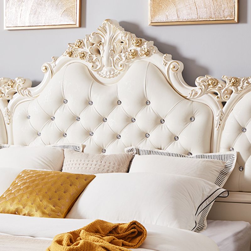 Victorian Standard Bed Upholstered Headboard Tufted Panel Bed