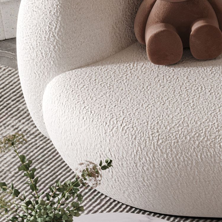Contemporary White Wool Curved Sofa Sloped Arm Sofa for Living Room