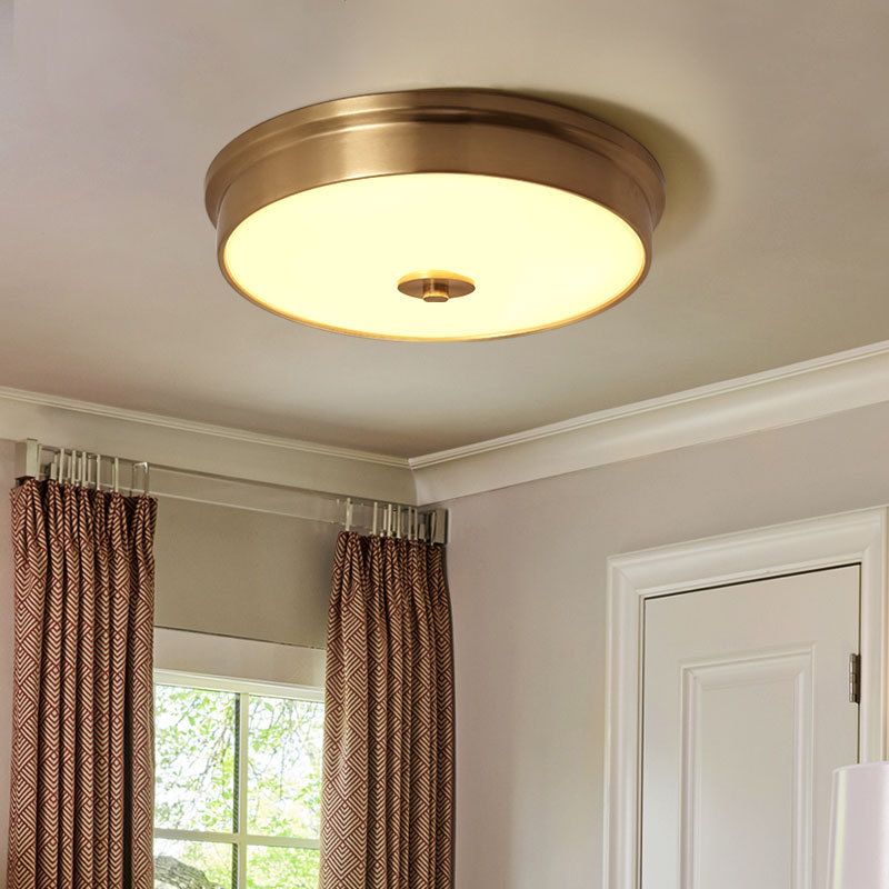 Plafonnier en verre doré de style rétro colonial, plafonnier circulaire en cuivre pour chambre à coucher