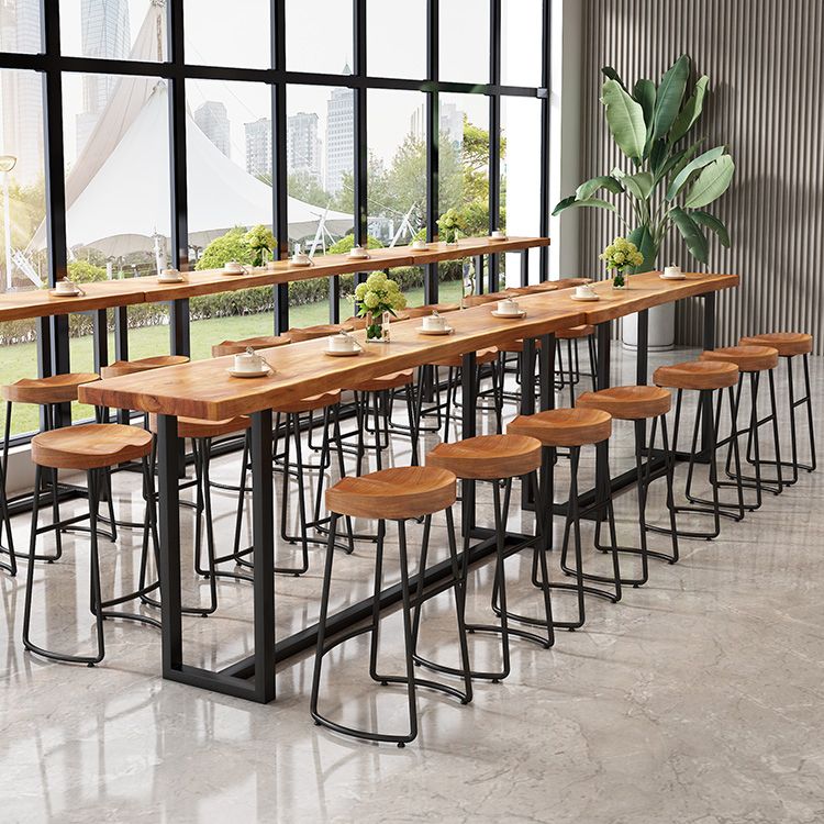 Modern Armless Backless Counter StooI Iron Cashier Bar Stool with Wooden Seat and Pedal