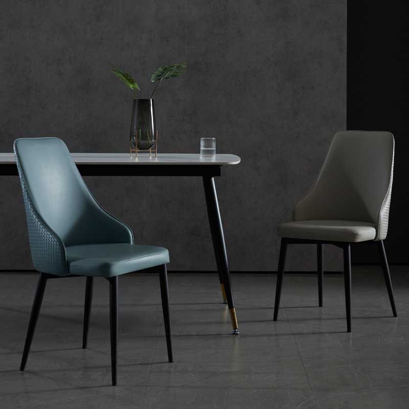Industrial Dining Chair with 4 Black Metal Legs Solid Back Chair for Home Use