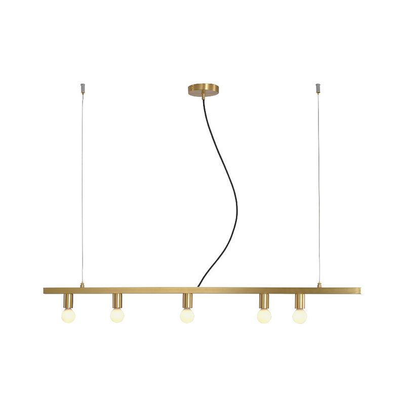 Open Bulbs Restaurant Ceiling Chandelier Metal 5 Lights Post Modern Island Light in Gold