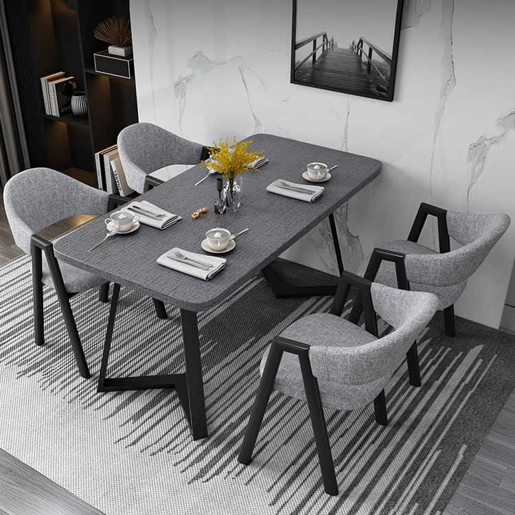 Metal Industrial Rectangle Dining Table Grey Wood Top Table with Sled Base