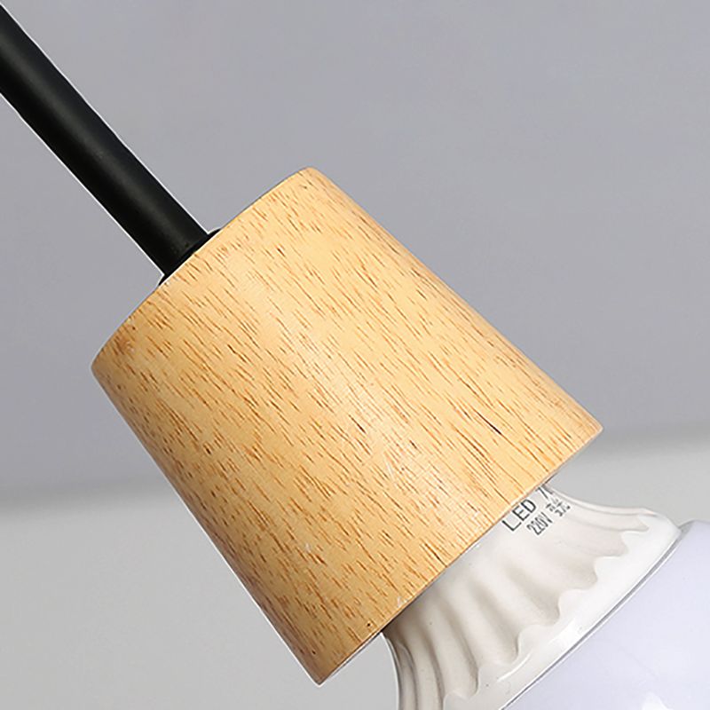 Metal Open Bulb Ceiling Light Fixture with Twisted Arm Loft Style 3/5 Lights Kitchen Semi Flush Pendentif Light in Wood