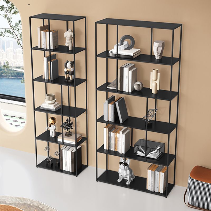 76.77"H Bookshelf Contemporary Style Open Back Black Bookcase for Home Office