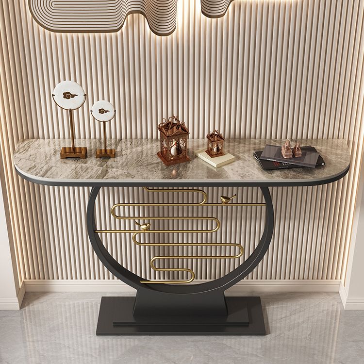 Stone Half Moon Console Table 1-shelf 31.5" Tall Accent Table with Abstract Base