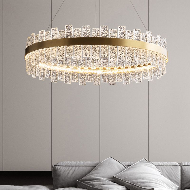 Light Luxury Style LED Pendant Chandelier Circular Glass Chandelier Lamp for Living Room