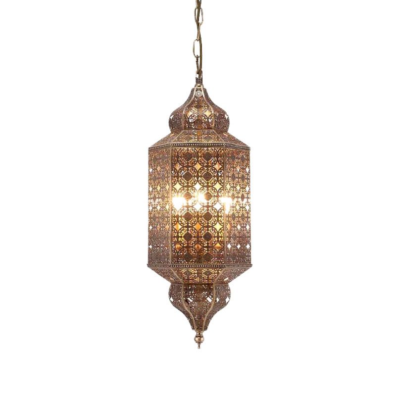Brass Finish 1 Bulb Pendant Antiqued Metallic Lantern Hanging Light Fixture for Restaurant