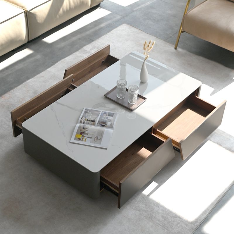 Minimalism Slate Rectangular Coffee Table White Coffee Table Set with Drawer