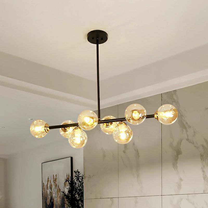 Linear Dining Room Ceiling Light Dimpled Glass 8-Bulb Minimalist Island Pendant Light