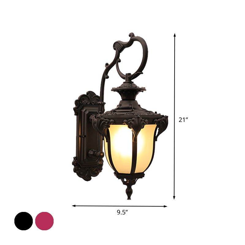Rustic Acorn Shaped Wall Mount Lighting 1 Head Frosted Glass Wall Lamp Sconce in Black/Red for Courtyard