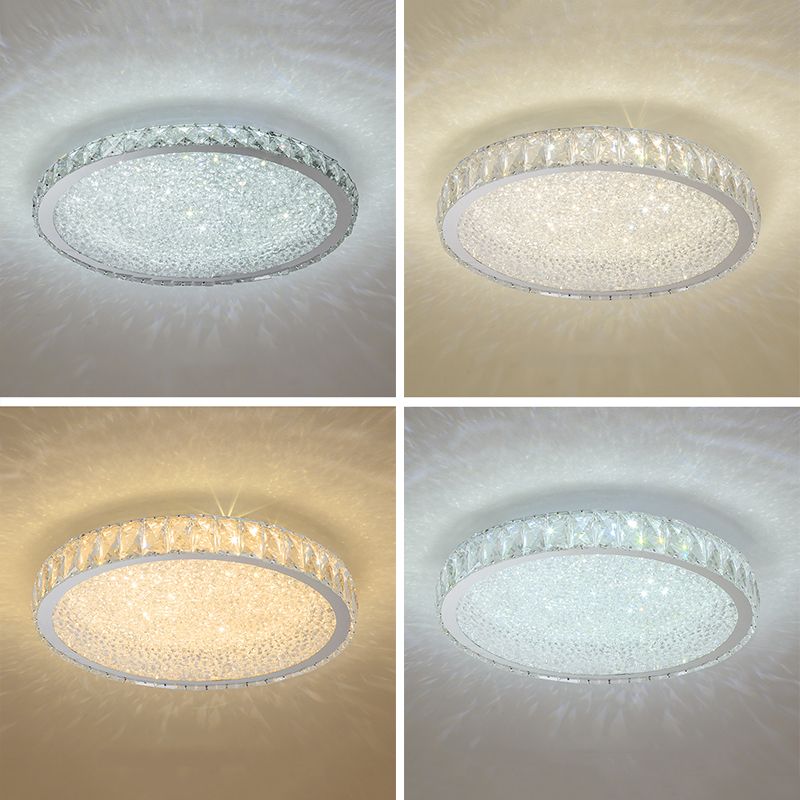 Lámpara de techo LED circular de acero inoxidable, montaje empotrado de cristal de estilo minimalista moderno para sala de estar