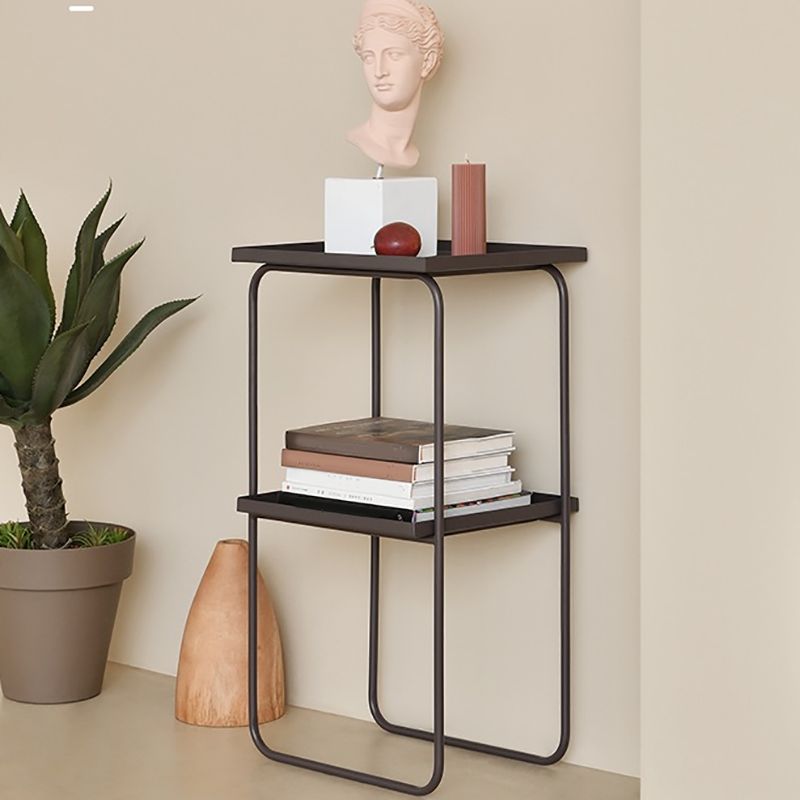 Sled Base Side Table Rectangular Metal Top End Table with  Shelf