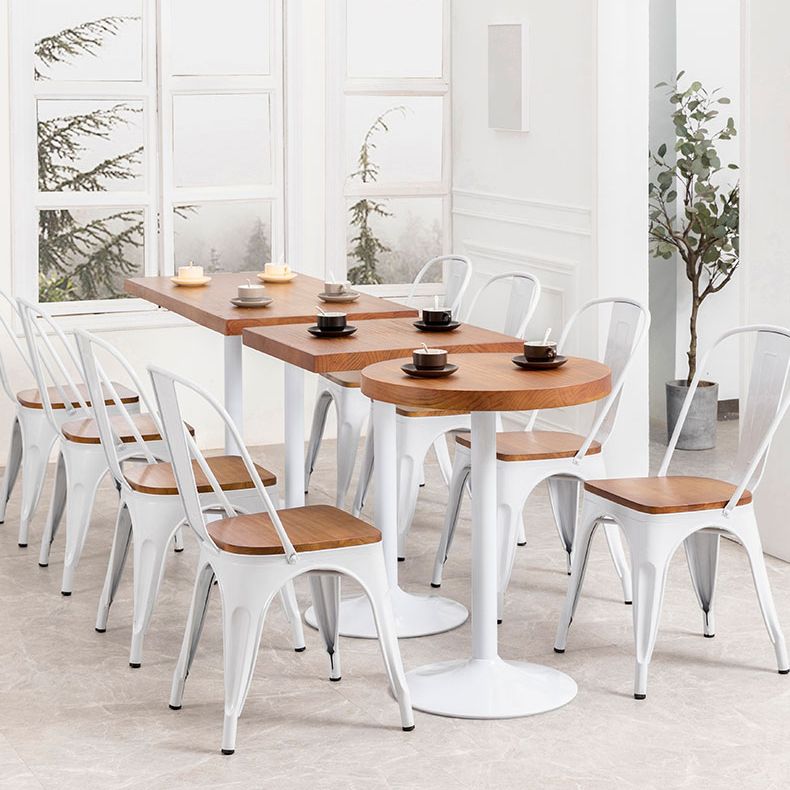 Solid Wood Industrial Dining Table Brown Top Table with White Frame for Dinning Room