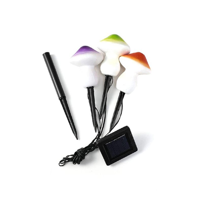 Mushroom Solar Ground Lighting Contemporary Plastic Courtyard LED Landscape Light in Purple, 3 Pcs