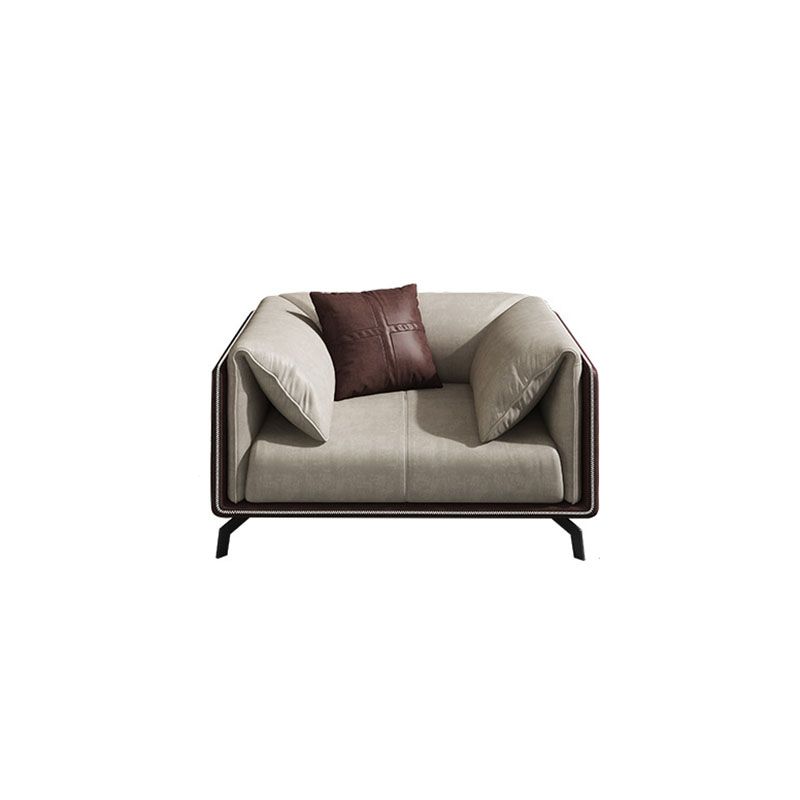Faux Leather Stationary Sofa Tuxedo Arm Sofa with Bolster Pillows