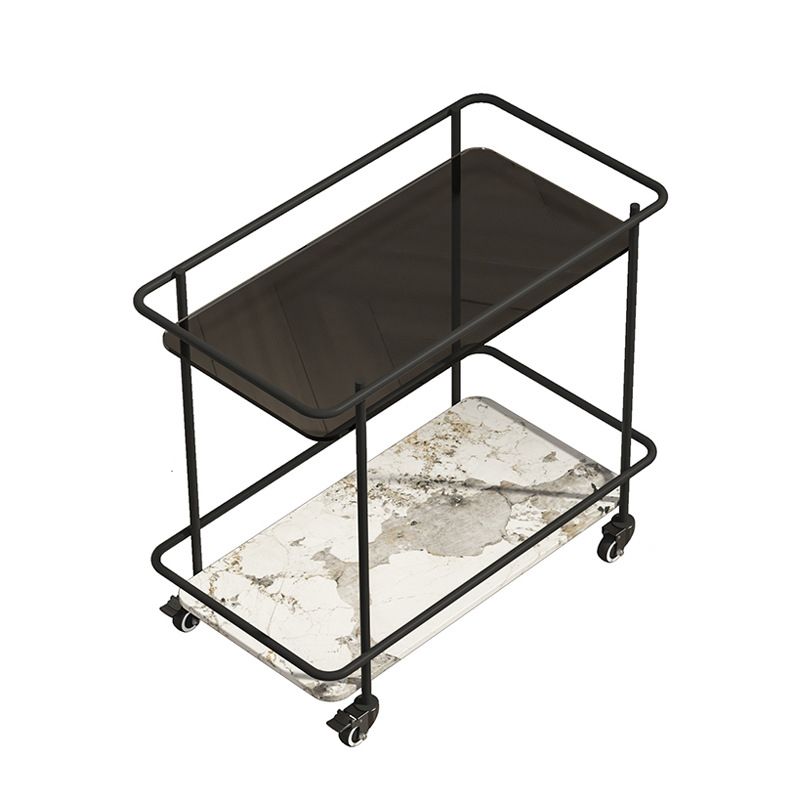 Contemporary Glass & Stone End Table 25.59" W Side Table with Casters