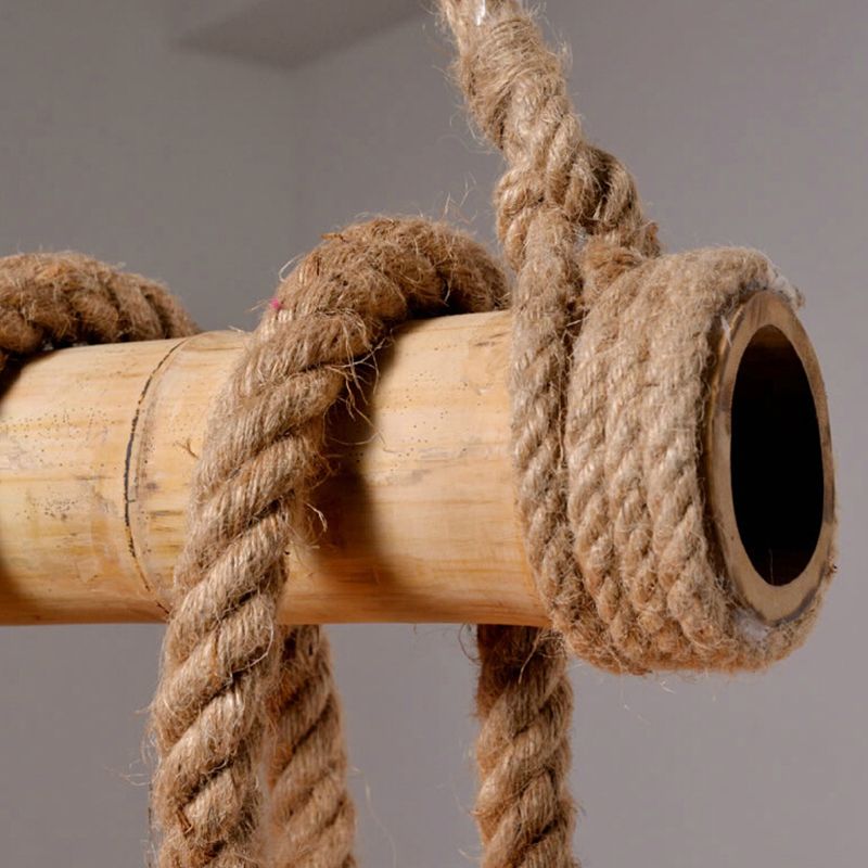 Industrial Style Linear Island Light Bamboo Chandelier Lighting Fixture in Beige