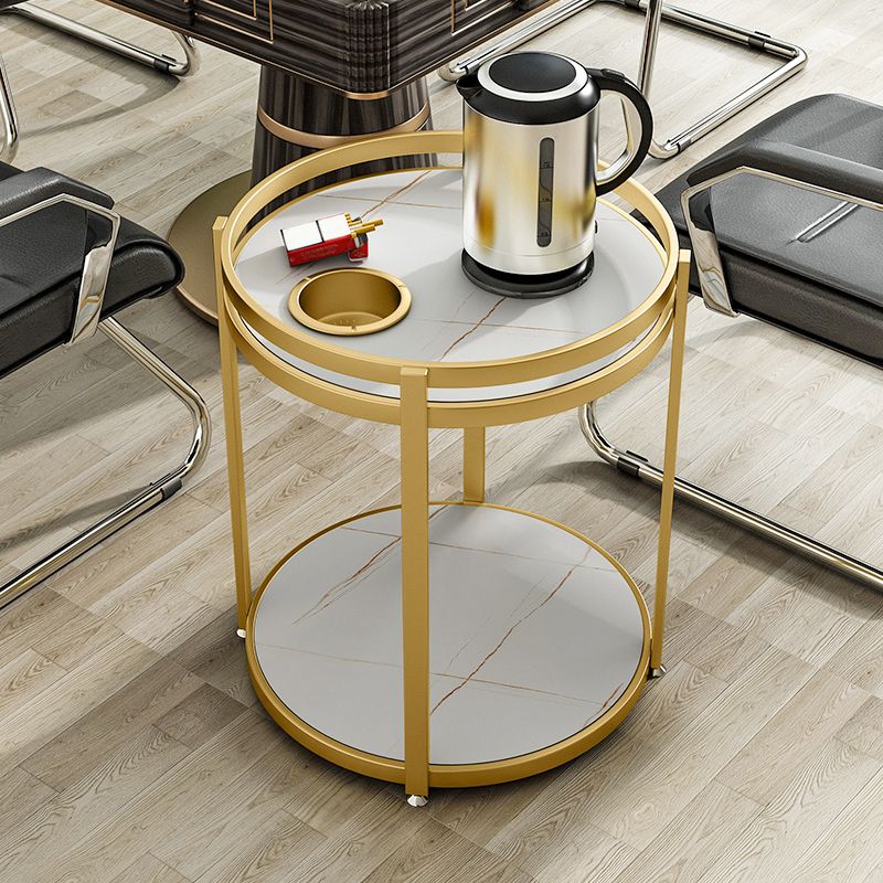 Modern Metal Frame End Table Slate Round Double Tier End Table