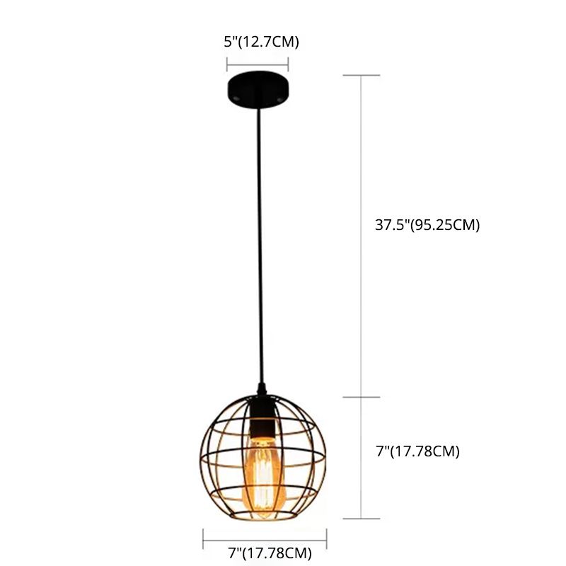 Zwart metalen 1 lichte hanglamp indsutriale retro sferische kooi hangende lamp voor restaurant