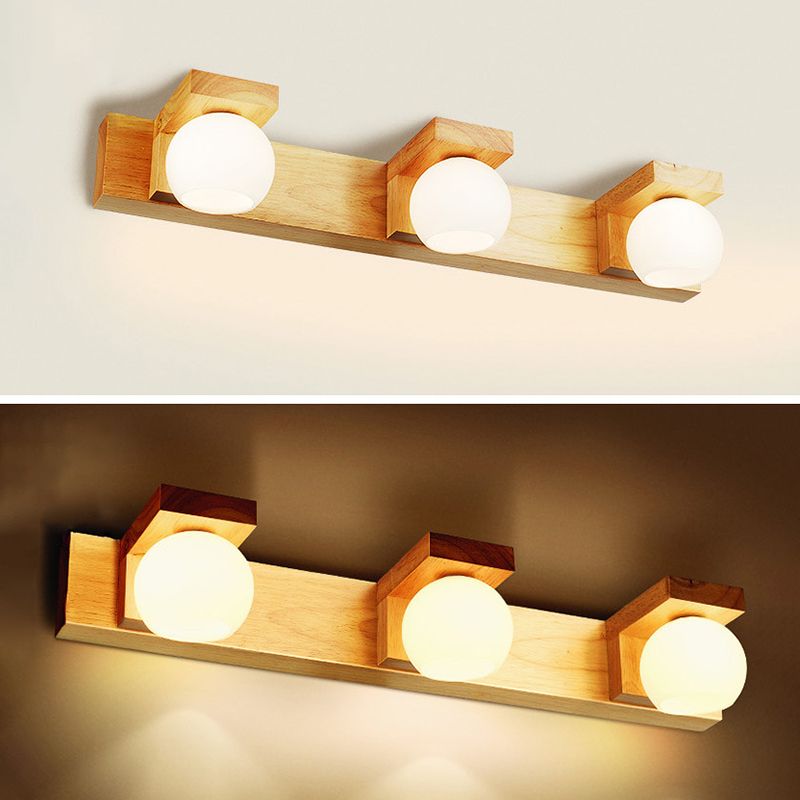 Beige 2/3-Light Contemporary Vanity Light LED Wooden Bath Bar for Bathroom