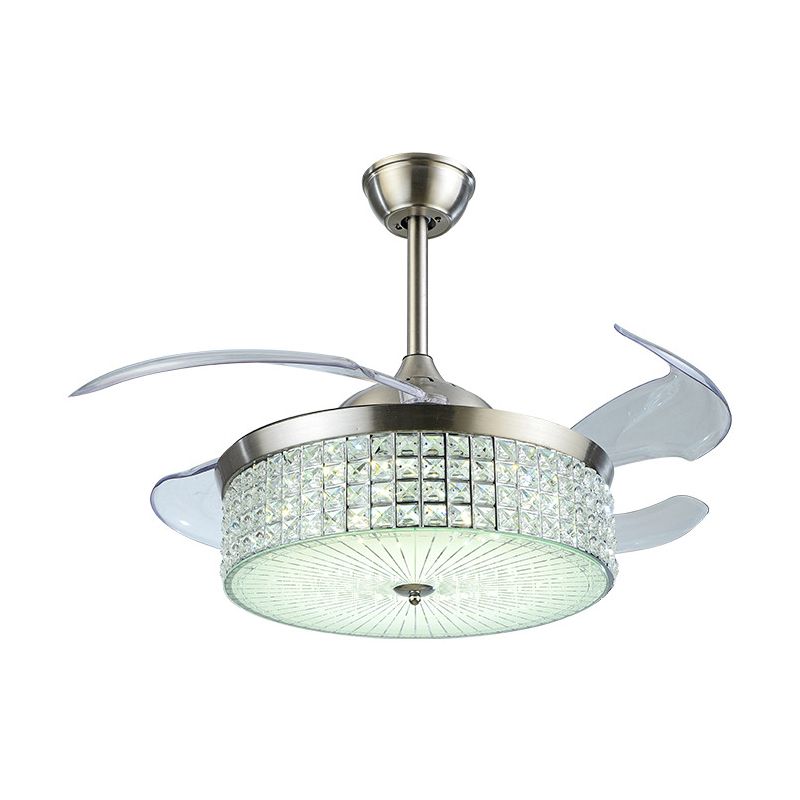 19 "breites nordisches Trommelanhänger Lüfter Leichtkristall geschrubter Wohnzimmer LED SEMI Flush Mount in Silber mit 4 Klingen