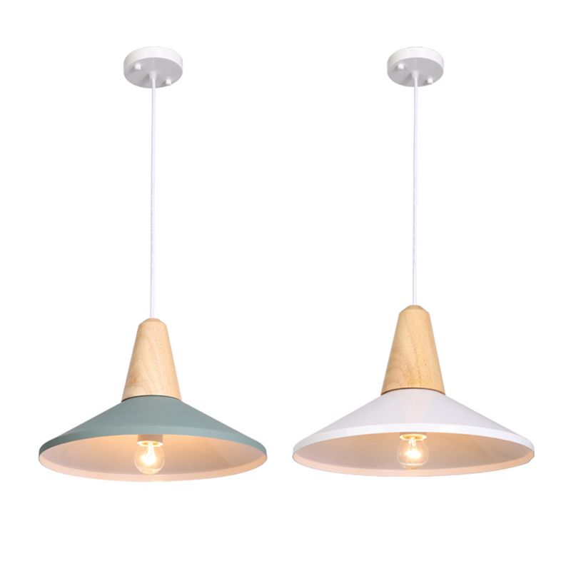 Houten kegel hanglamp in moderne beknopte stijl gelakte ijzeren macaron hangende lamp