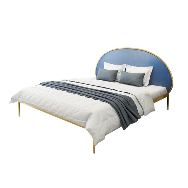 Glam Style Upholstered Headboard Bed with Metal Legs Standard Bed
