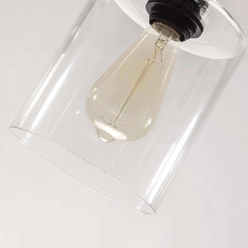 Cylindrical Glass Island Lamp Industrial 3 Lights Dining Room Hanging Lamp in Black