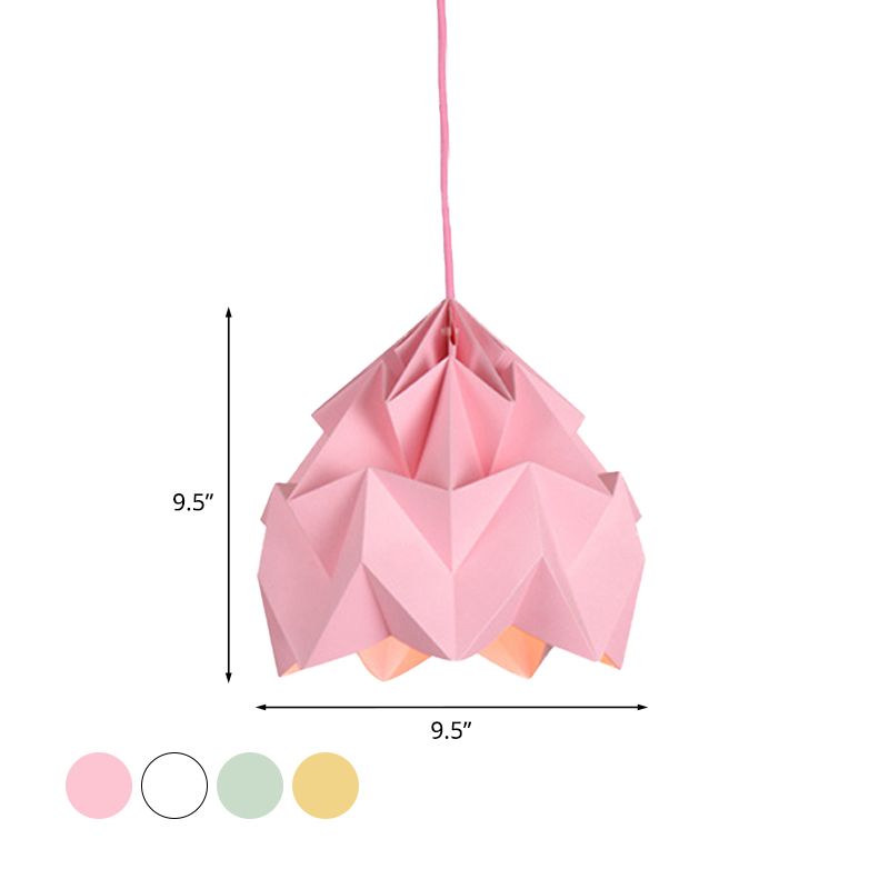 Origami Ceiling Pendant Light Macaron Paper 9.5"/15" Dia 1 Light Pink/White/Green Hanging Lamp Kit