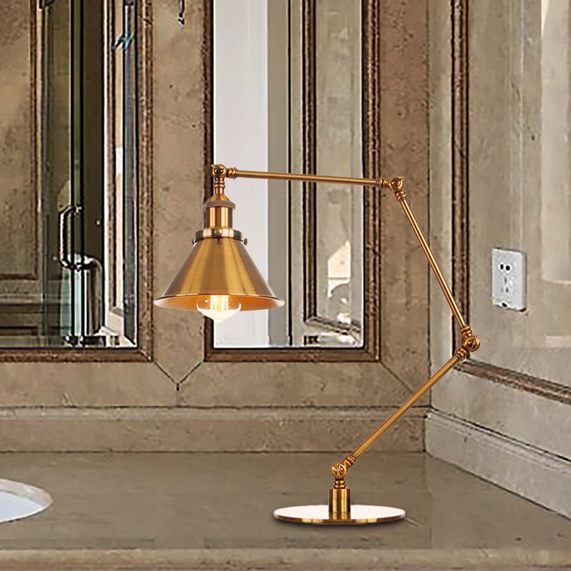 Lampada da tavolo svasata elegante industriale in metallo a 1 luce Lampada da tavolo per sala da pranzo con braccio di lunghezza 8"+8"/8"+8"+8" in oro