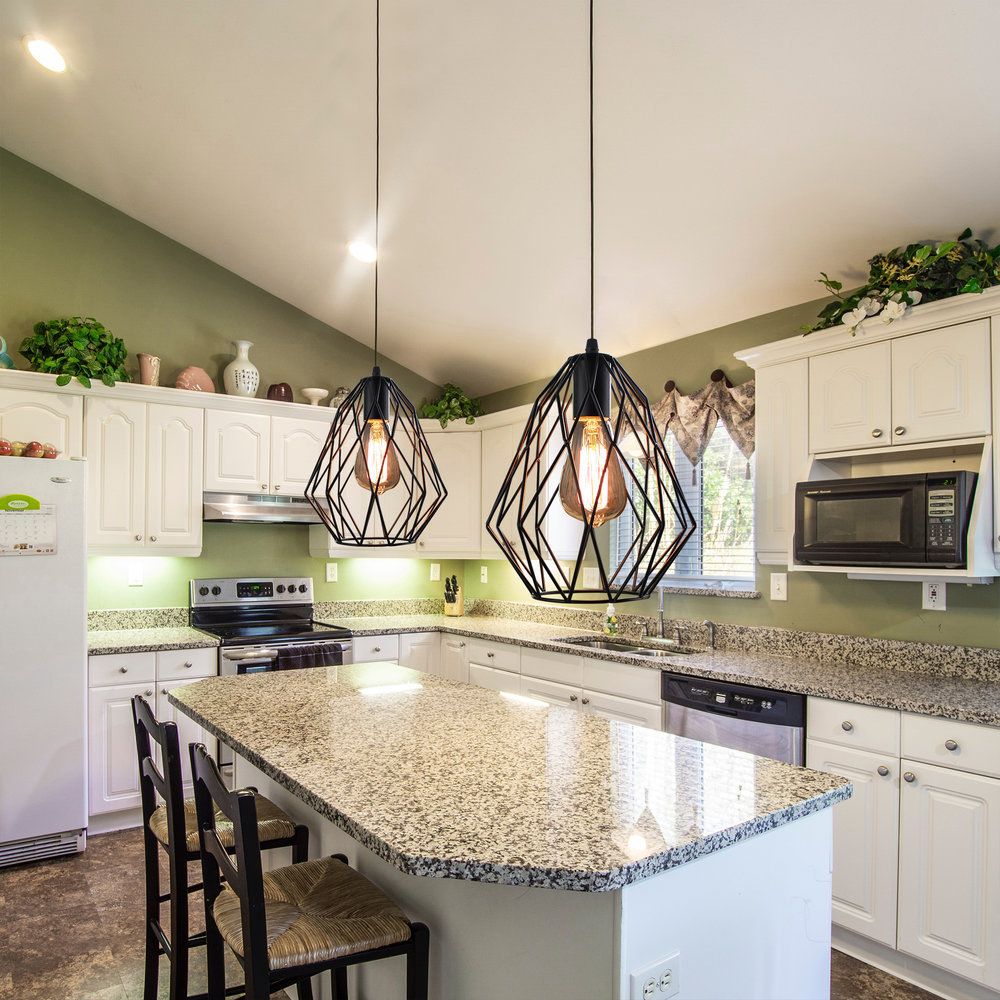 Diamond Cage Metal Pendant Light Industrial 1 Light Dining Room Ceiling Fixture in Black Finish