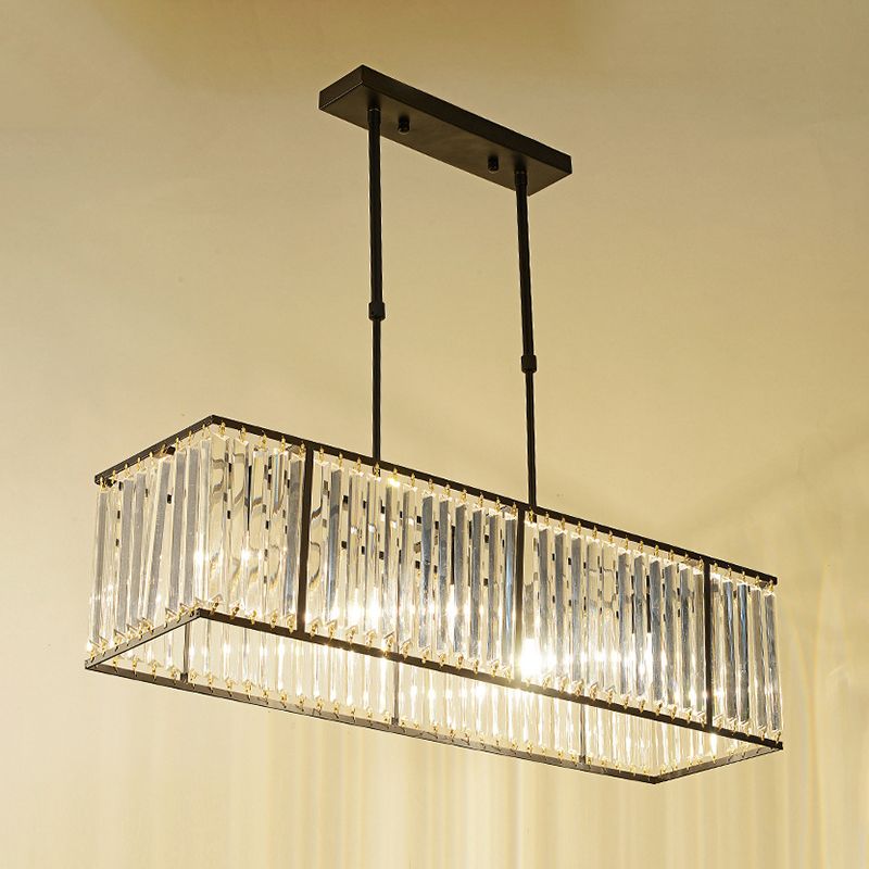 Contemporary Hanging Light Rectangular Island Lighting with Crystal for Dining Room