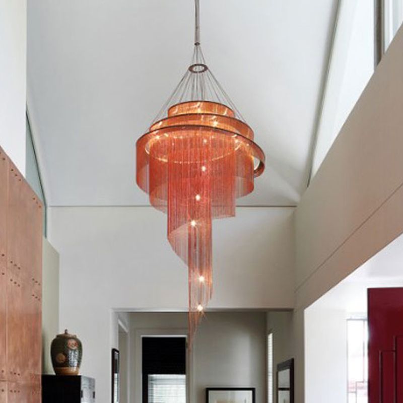 Aluminum Spiral Fountain Chandelier Minimalist LED Hanging Light Fixture for Living Room