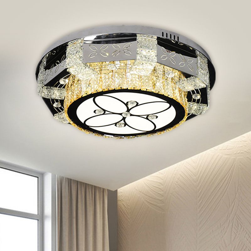 Stainless-Steel Round Ceiling Mounted Light Modern K9 Crystal LED Flush Mount Fixture with Twisted/Oval Pattern