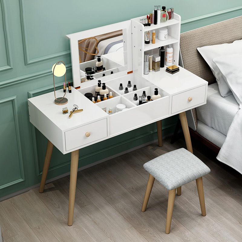 Modern Wood Flip-top Vanity Set 29.53" H Vanity Desk in White