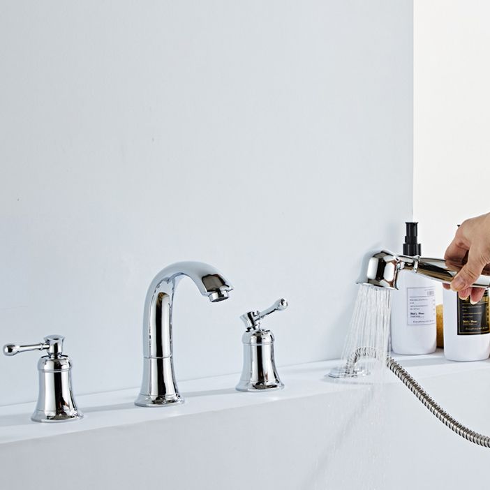 Modern Deck Mounted Lever Handle Bathroom Faucet with Handheld Shower Head