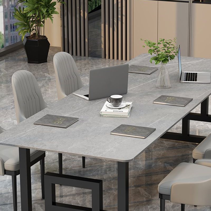Modern Style Stone Office Desk Rectangular Shape Conference Table with 2 Legs for Office