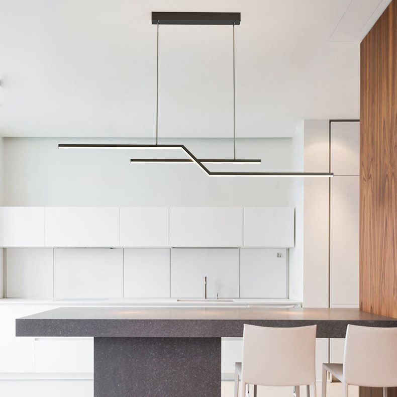 Modern Simplicity LED Island Light Linear 2-Light Hanging Lamp for Dining Room