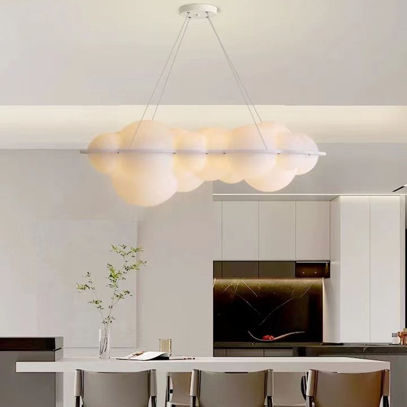 Contemporary Hanging Light Cloud Island Light Fixture in White for Dining Room