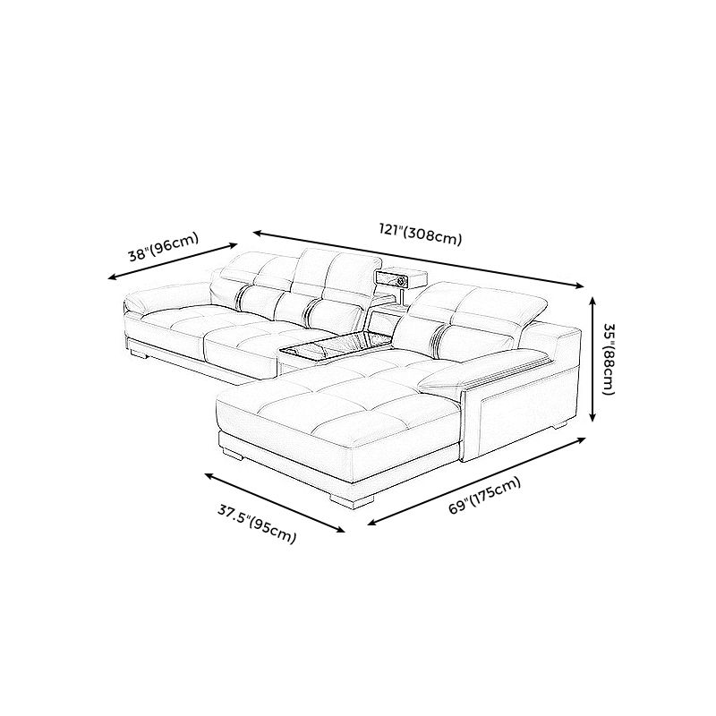 Genuine Leather Pillow Top Arm Sofa Cream Sectional with Removable Cushions
