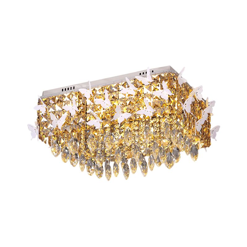 Rettangolo Flush Mount Lighting Semplicity Clear / Amber / Lake Blue Crystal LED Stainless - Steel Butterfly Massimale Light Fixture in Warm / White Light