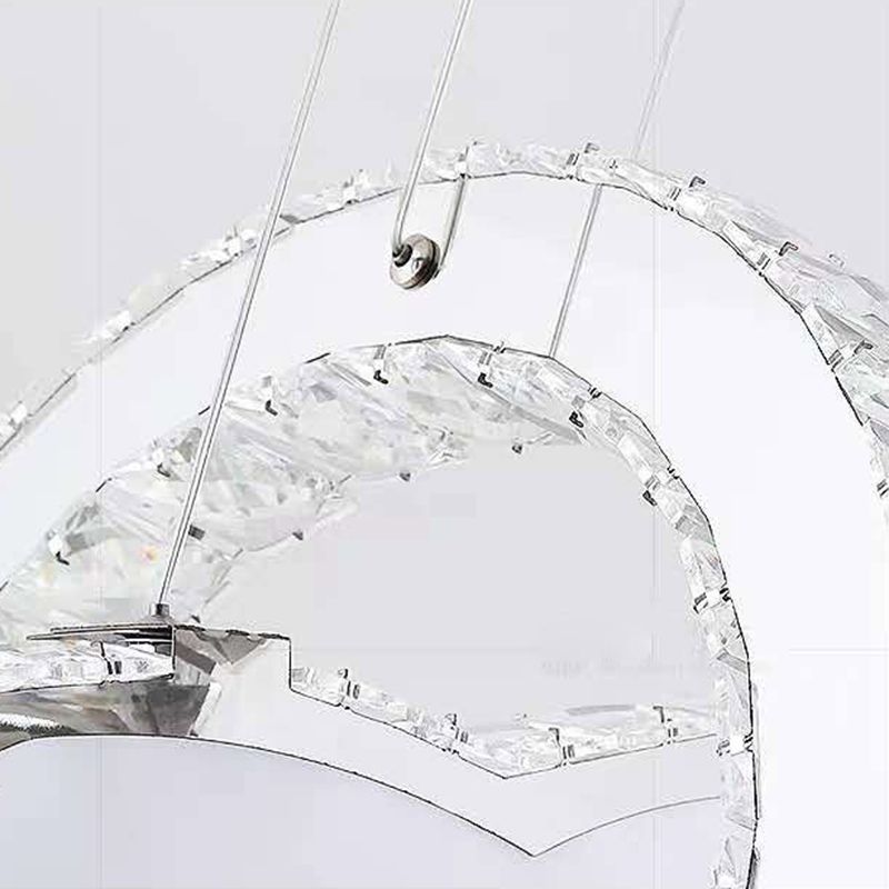 Luz de la isla LED de cristal plateado en moderna luz colgante de acero inoxidable de estilo de lujo para dormitorio
