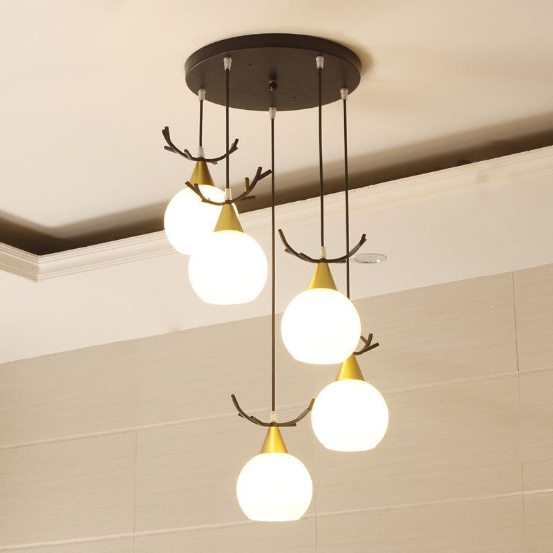 Blanc Glass Shade Pendant Light Nordic Style multiple Hanging Light pour duplex