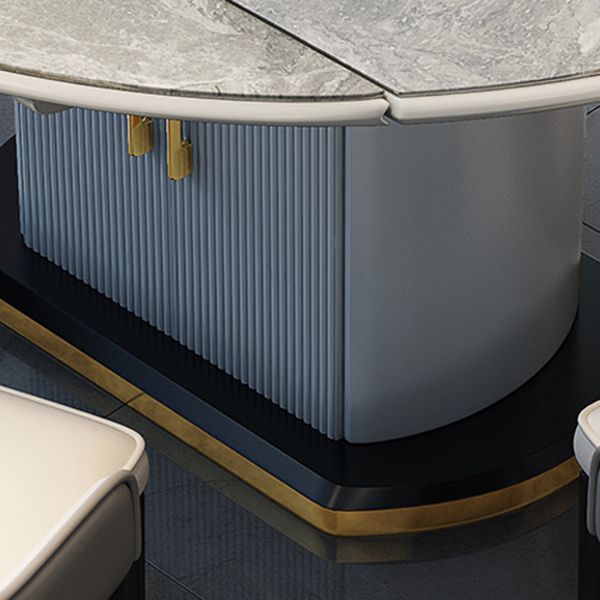Modern Extendable Dining Table Grey Round Stone Tabletop with Storage