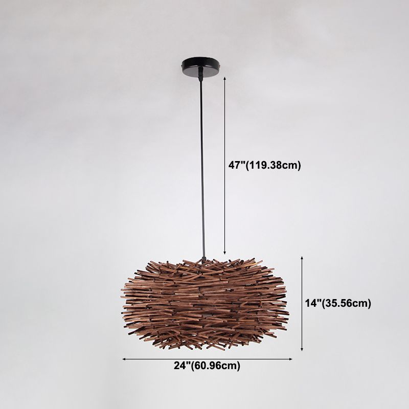 Asian Style Hanging Lamp Fixture 1-Light Pendant Light with Rattan Shade for Bedroom