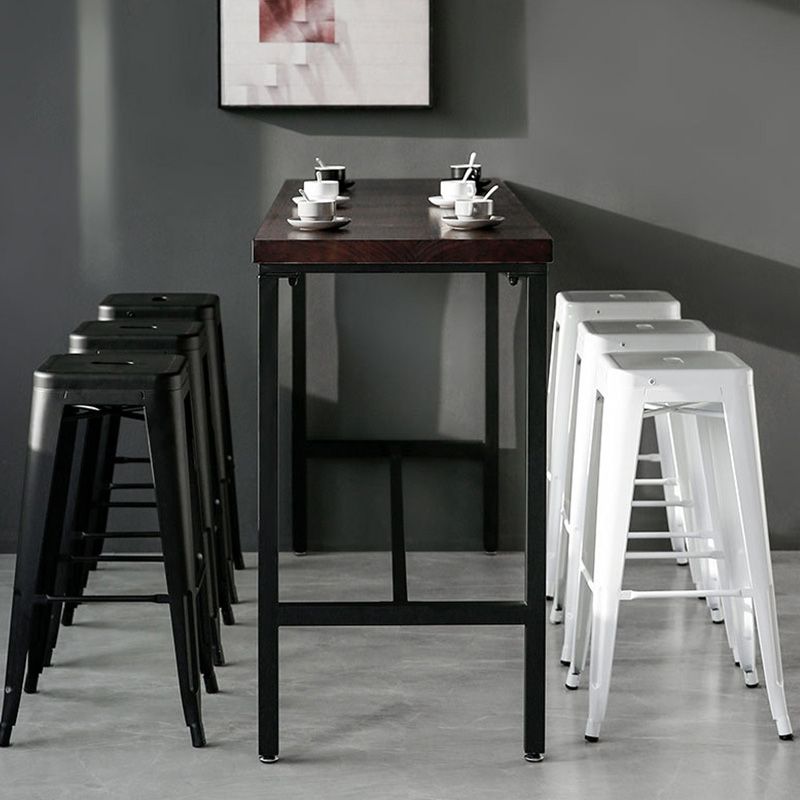 Wood Top Table Industrial Style Bistro Pub Table with Black Base